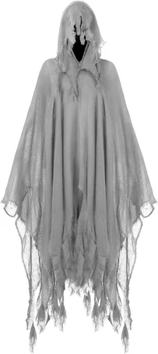 Vista 9 de Fourluoo Capa con capucha de la parca de Halloween para hombres y mujeres Blanco