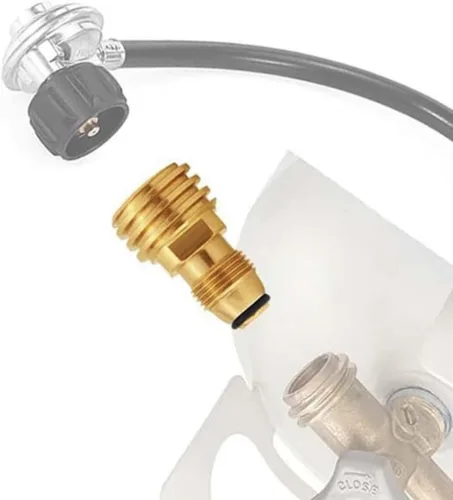 Vista 5 de Convierte la válvula de servicio POL de propano LP TANK a QCC (Tipo 1) Adaptador de latón con salida Regualtor