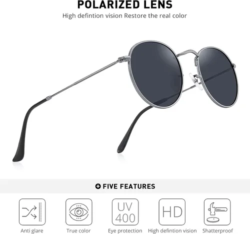 Vista 5 de Gafas de sol polarizadas redondas clásicas para mujeres y hombres vintage retro gafas de sol