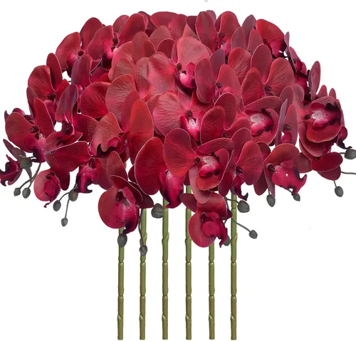 Vista 9 de FagusHome Flores de Phalaenopsis Artificiales de 32 Pulgadas 6 Piezas Tallos de Flores de Orquídeas Artificiales para Decoración del Hogar (Azul)