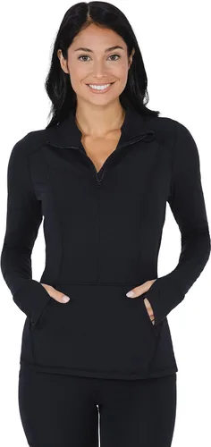 Vista 12 de Yogalicious Chaqueta atlética ligera de media cremallera de manga larga con bolsillos delanteros y orificios para los pulgares