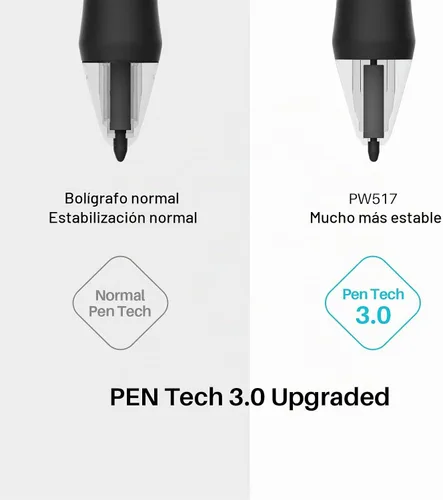 Vista 3 de HUION Lápiz óptico PW517 sin batería con 2 teclas de acceso rápido programables, PenTech 3.0 Compatible con Kamvas 12/13/16 (2021), Kamvas 22/24