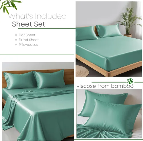 Vista 2 de Linenwalas Juego de sábanas de alta calidad 100% viscosa derivada de bambú, ultra suave, transpirable y refrescante, ideal para personas que duermen