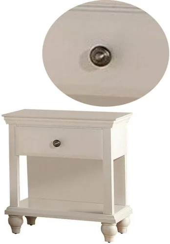 Vista 3 de Moderna mesita de noche para dormitorio, color blanco, 1 cajón y estante para cama, mesa auxiliar de madera contrachapada