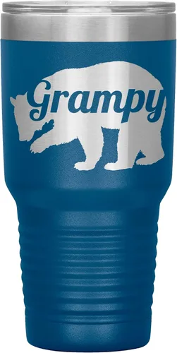 Vista 6 de Grampy Bear - Vaso de acero inoxidable grabado con aislamiento de 30 onzas, color negro Insulated Travel Mug, Engraved Bear Design, Grampy Gift