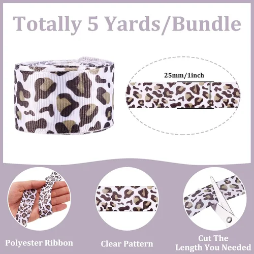 Vista 6 de Pandahall - 5 tarjetas de cinta de grogrén de leopardo de 1 pulgada / 0.984 in de ancho plano con estampado de leopardo salvaje para coser lazos