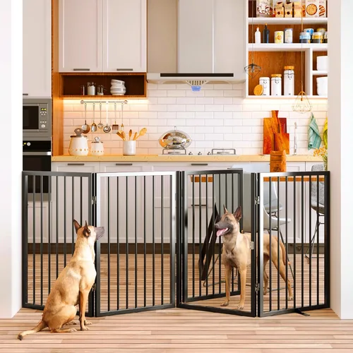 Vista 15 de Vantas - Puerta para perros plegable e independiente extra ancha con puerta, 80 x 24 pulgadas, color negro