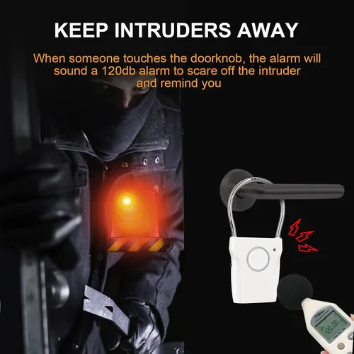 Vista 4 de JIAN BOLAND - Alarma de seguridad activada por vibración con alarma audible de 120 DB, eficaz hasta 500 pies, ideal para viajes, hoteles