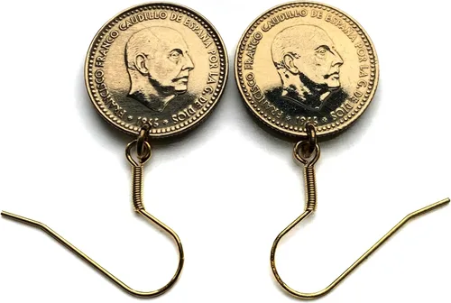 Vista 5 de 1966 Spain España 1 Peseta Spanish coin earrings escudo Español Madrid Barcelona Sevilla Málaga Córdoba Valencia Granada Zaragoza Toledo Cadiz