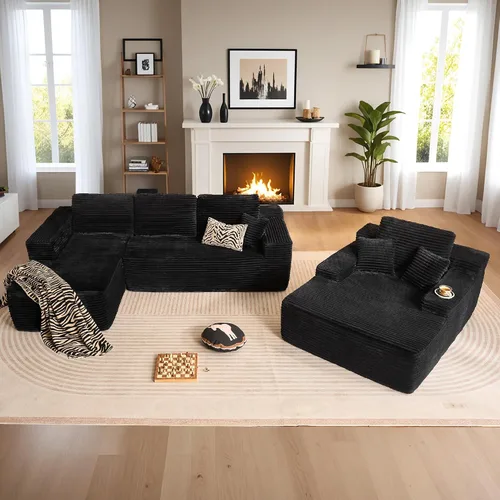 Vista 25 de HOOOWOOO Cloud - Sofás seccionales para sala de estar, sofá modular sin montaje, 110 x 79 pulgadas, de pana afelpada, juego de sofá grande