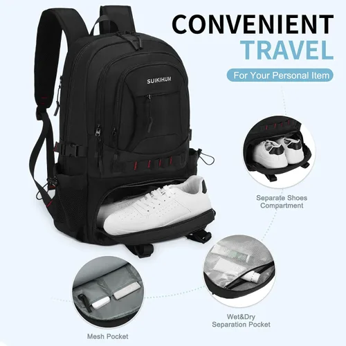 Vista 4 de Mochila de viaje expandible para senderismo para hombres y mujeres Negro