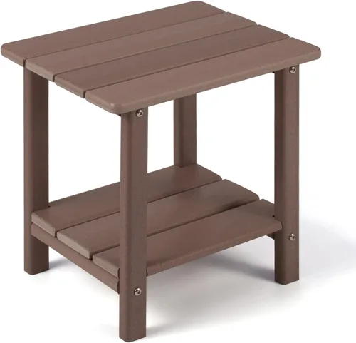 Vista 15 de Apolimi Adirondack - Mesa auxiliar para exteriores, mesa auxiliar de patio resistente de 2 niveles, resistente a la intemperie, mesa auxiliar sólida