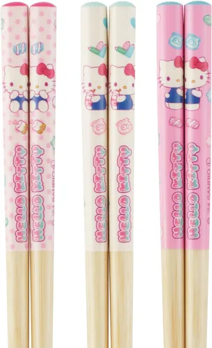 Vista 3 de Skater ANT2T-A Sanrio Hello Kitty Mashugumi Bamboo Chopsticks 16.5cm Set of 3 Pairs