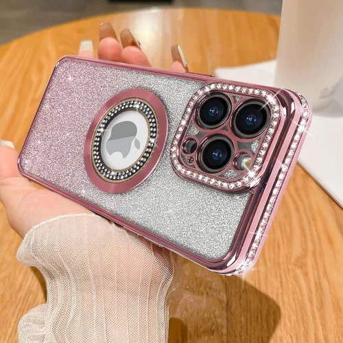 Vista 22 de Losin Funda magnética compatible con iPhone 15 Pro Max con purpurina compatible con MagSafe Funda de lujo con diamantes de imitación con logotipo