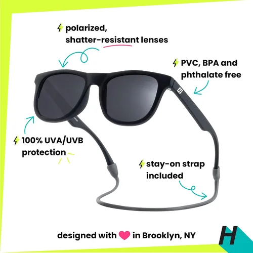 Vista 4 de Hipsterkid Sunglasses Toddler Polarized Sunglasses Shatter-Resistant Lenses Stay-On Strap 100% UV Protection Christmas Gift