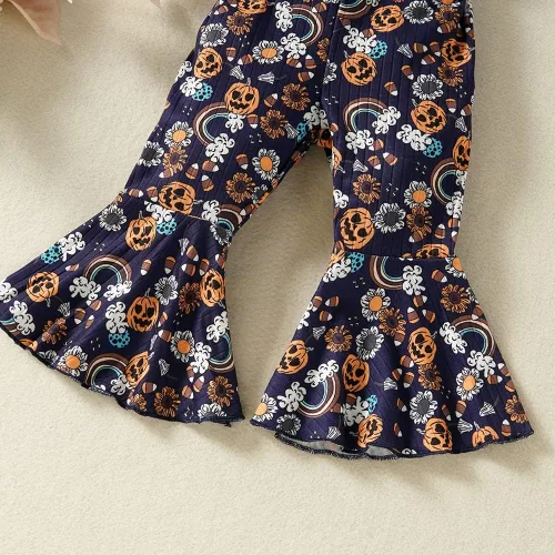 Vista 8 de Ropa de Halloween para bebé niña pequeña, overol de calabaza, pantalones de campana