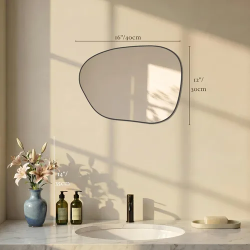 Vista 2 de PERFNIQUE Espejo de pared irregular asimétrico, pequeño espejo negro de 16 x 12 pulgadas para baño, dormitorio, sala de estar, entrada, decoración