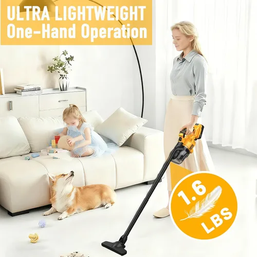 Vista 2 de Aspiradora inalámbrica compatible con batería Dewalt de 20 V (sin batería), 50 kPa 125 AW de succión fuerte 5 filtros HEPA Boquilla 4 en 1
