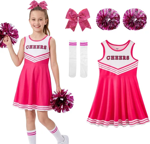 Vista 6 de lontakids Disfraces de animadora para niñas, vestidos de 4 piezas Negro