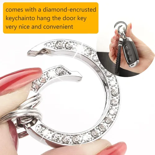 Vista 4 de Bling - Llavero de cuero de metal para automóvil, soporte universal de cuero con anillo en D giratorio de 360 grados y destornillador (negro)