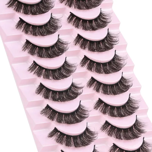 Vista 7 de Losha Pestañas postizas rusas rizadas DD a las que les gustan las extensiones de pestañas, paquete de 10 pares de pestañas postizas suaves (D03)