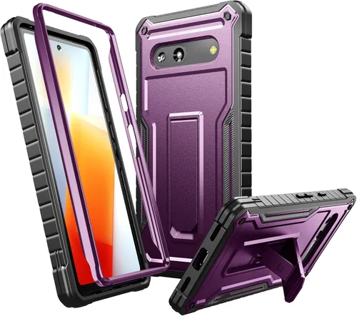 Vista 9 de FITO Funda para Google Pixel 7A, doble capa a prueba de golpes resistente con soporte incorporado, sin protector de pantalla (negro)