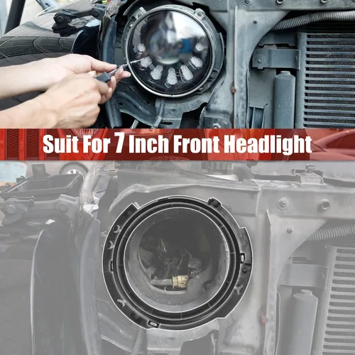 Vista 3 de X AUTOHAUX Juego de anillo de retención de montaje de faro redondo de 7 pulgadas con anillo metálico para faro para Jeep Wrangler JK 2007-2017 Negro