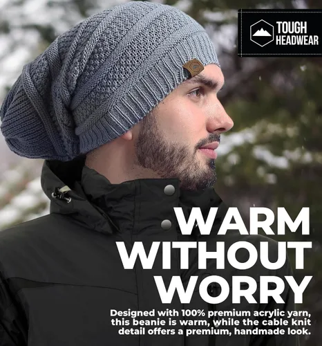 Vista 40 de Slouchy Cable tejido Gorro de lana por Tough Headwear – Gorro de lana de gran tamaño Sombreros Gorros Graves Sombreros Para Hombres y Mujeres
