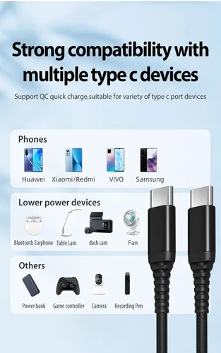 Vista 5 de [Paquete de 3 cables trenzados USB tipo C a USB C de 60 W PD de 10 pies de carga rápida compatibles con iPhone 15, MacBook Pro, iPad mini 6, Air 4