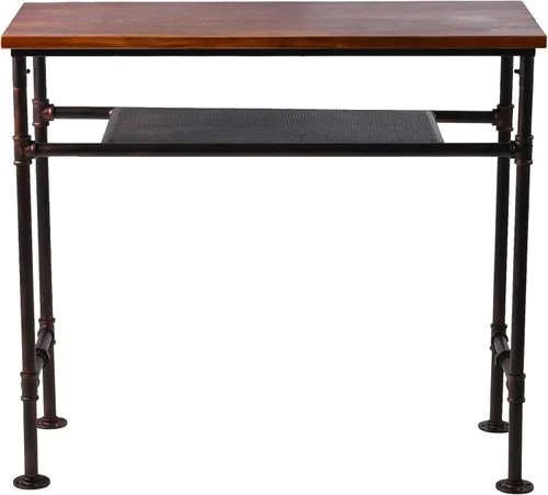 Vista 4 de Juego de mesa de bar y taburete de bar de 5 piezas, mesa de bar de comedor rectangular industrial, color negro y encimera de cocina, altura