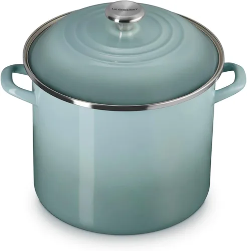 Vista 41 de Le Creuset - Olla tradicional esmaltada en acero, 12 cuartos de galón, Oliva con pomos de acero inoxidable