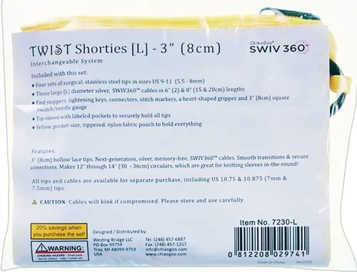 Vista 3 de ChiaoGoo Twist Shorties Set, 3" (8 cm) [L], US 9-11 (5.5-8 mm) US 9-11 (0.217-0.315 in)