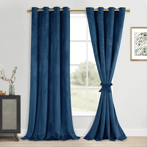 Vista 82 de DWCN - Juego de 2 paneles de cortina de terciopelo con ojales negros, tratamiento de ventanas con aislamiento térmico, apilables, decoración moderna