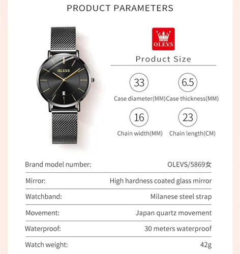 Vista 5 de OLEVS Reloj de mujer de malla para mujer con fecha, analógico de cuarzo, reloj de pulsera para mujer, vestido clásico, resistente al agua
