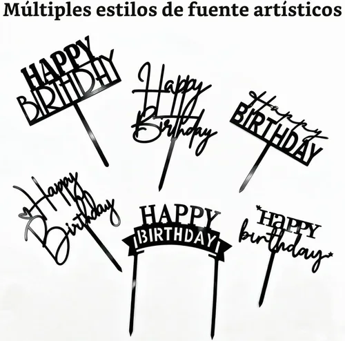 Vista 4 de Decoración negra para tartas de cumpleaños, 6 piezas acrílicas para tartas de cumpleaños, decoración de fiesta Negro