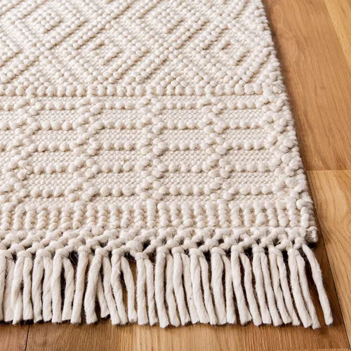 Vista 4 de SAFAVIEH Natura Collection - Alfombra decorativa de 2 x 3 pies, color marfil, con flecos de lana marroquí bohemia, hecha a mano, ideal para zonas