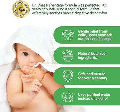 Vista 3 de Dr. Chase Kolik Gripe Water for Babies - Alivio de cólicos, gases y molestias para recién nacidos y bebés, gotas de gas a base de plantas sin