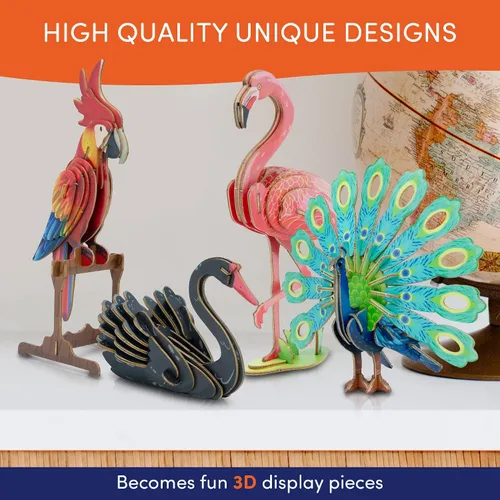 Vista 2 de Rompecabezas de madera 3D 4 coloridos pájaros de juguete para niños, kits de construcción de modelos, rompecabezas de cerebro, kits educativos STEM