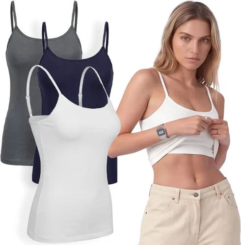 Vista 94 de Emmalise Camiseta de mujer con brasier integrado, soporte de tela sin varillas, camisola corta