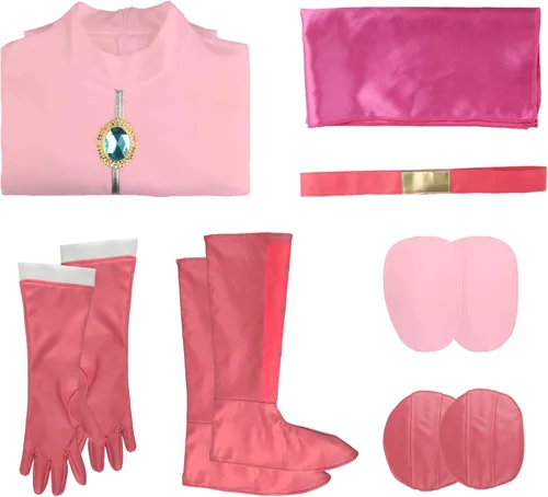 Vista 6 de LINKOM Disfraz de melocotón rosa para mujer, disfraz de princesa, traje de batalla, conjunto completo de Halloween, cosplay, uniforme