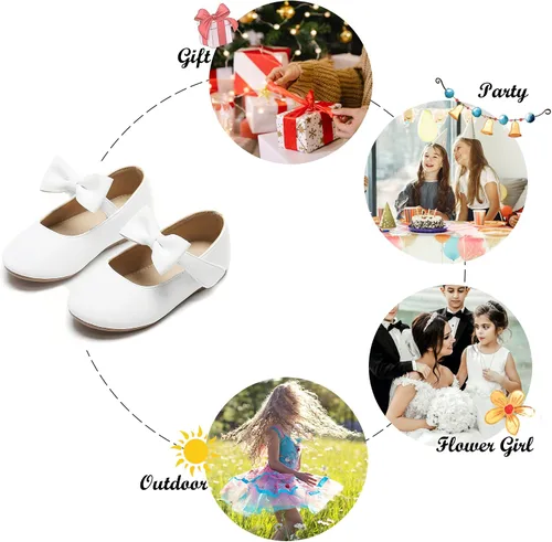 Vista 6 de Felix & Flora Zapatos de vestir para niñas pequeñas - Zapatos planos Mary Jane para niñas de flores, zapatos de ballet para fiestas y bodas