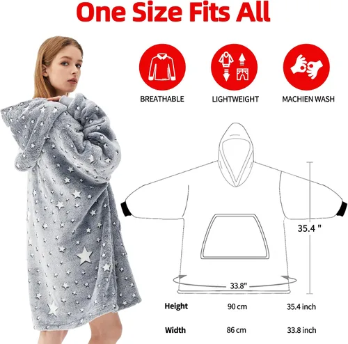 Vista 5 de Manta con capucha de gran tamaño, que brilla en la oscuridad, suave felpa cálida, sudadera con capucha para adultos, mujeres y hombres