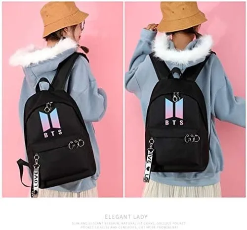 Vista 2 de Yongshida Kpop Fashion BTS - Mochila escolar con diseño de Jimin Suga Jin Jhope RM jung kook V Fans Casual Daypack BTS Merchandise, Negro, S
