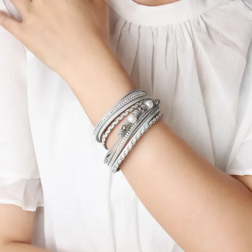 Vista 5 de COOLLA - Pulsera de moda para mujer con perlas tejidas con cierre magnético