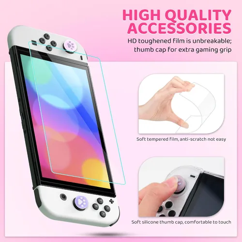 Vista 4 de Glitter Pink Carrying Case for Nintendo Switch OLED, Hard Portable Travel Case for Switch OLED Accessories with Clear Glitter Protective Cover
