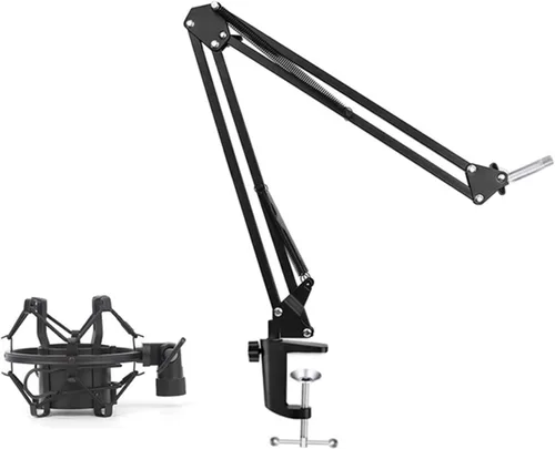 Vista 10 de NB35 Microphones Stand for Table Microphones Arm Swivels and MS089SV Microphones Shock Mount Silver for Track