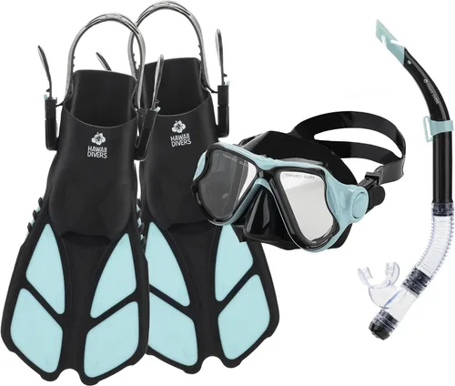 Vista 8 de Hawaii Divers Manta Ray Adult Snorkel Set - Premium 2-Window Tempered Glass Snorkel Mask with Silicone Mouthpiece, Snorkeling Gear for Adults