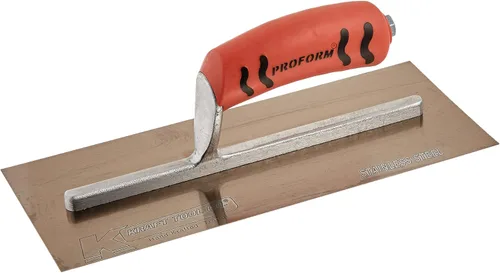 Vista 3 de Kraft Tool PL460PF - Paleta de yeso de acero inoxidable dorado con mango ProForm, 13 x 5 pulgadas, multicolor