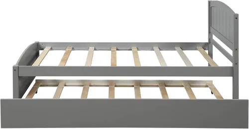 Vista 6 de Merax Cama de plataforma de madera con nido – Cama individual soporte de listones de madera, no necesita somier, gris