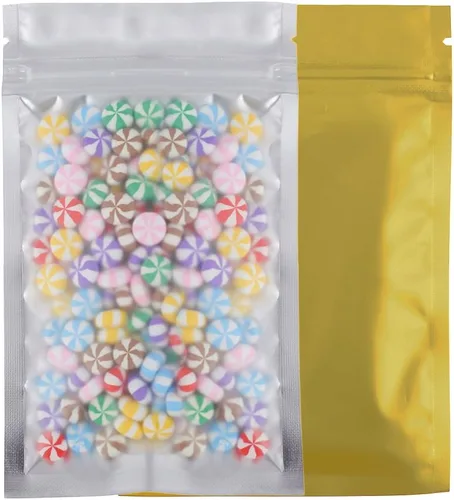 Vista 23 de 100 bolsas de sellado con cremallera resellables de papel metálico de color transparente esmerilado para ventana (negro, soporte 2 onzas)